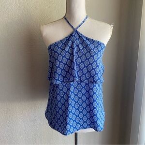 Lily White Blue Geometric Halter Blouse